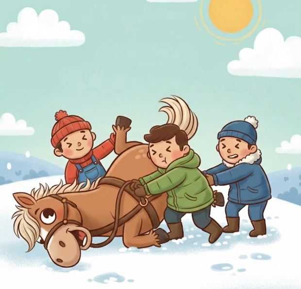 Адуунд хайртай монгол хүн мөсөн дээр босож чадахгүй болсон адууг олж харан тусалжээ.